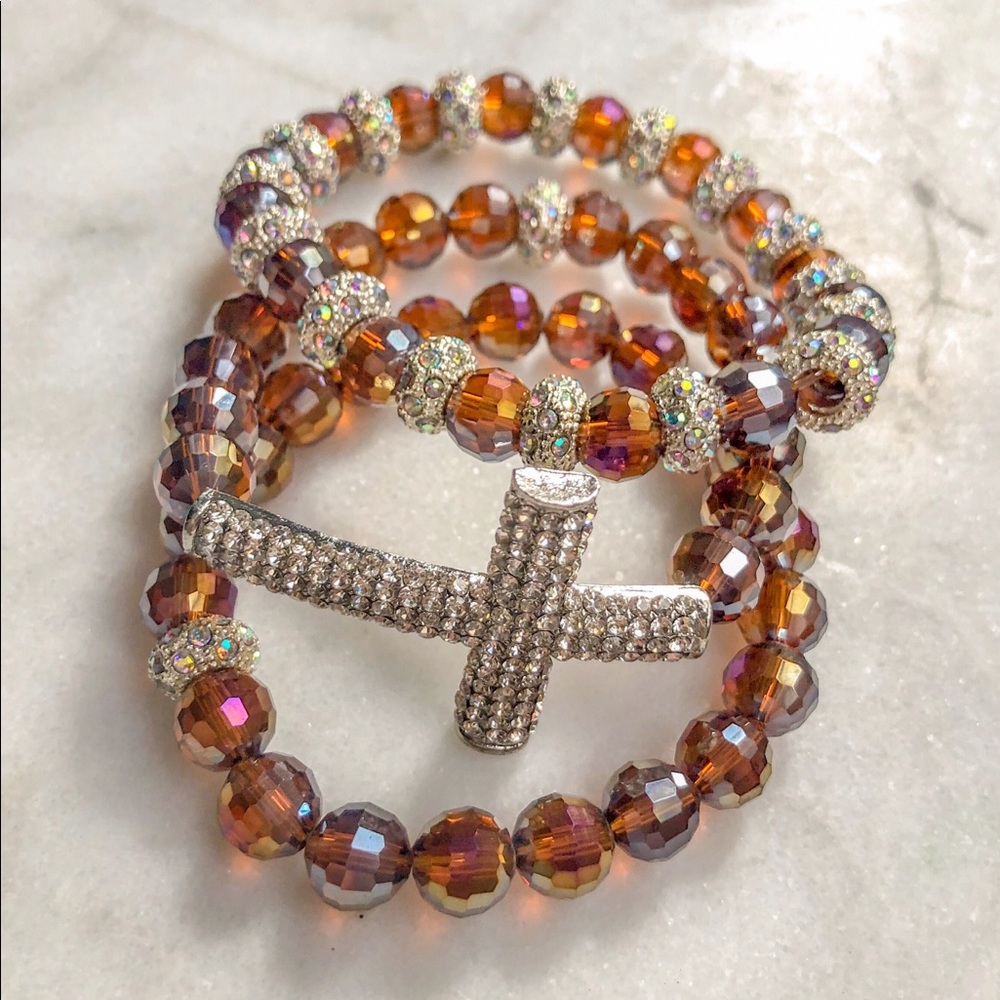 3 Piece Swarovski Bead Iridescent Bracelet Set - Picture 6 of 8